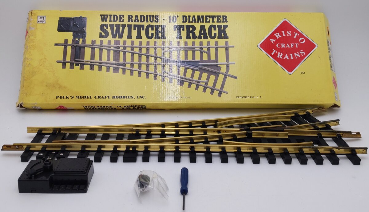 Aristo-Craft 30380 G Brass Left Hand 10' Wide Radius Manual Switch Turnout VG/Box