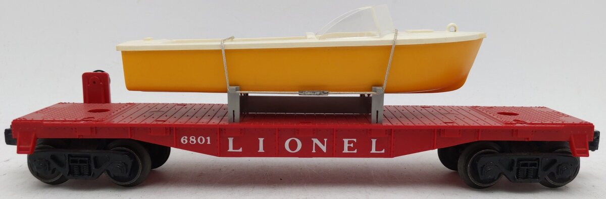 Lionel 6801-50 Vintage O Lionel Flatcar with Boat - White & Yellow Hull EX