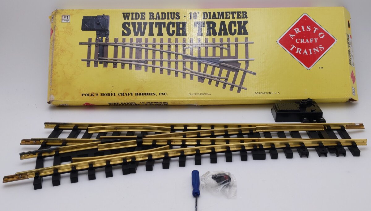Aristo-Craft 30380 G Brass Left Hand 10' Wide Radius Manual Switch Turnout VG/Box