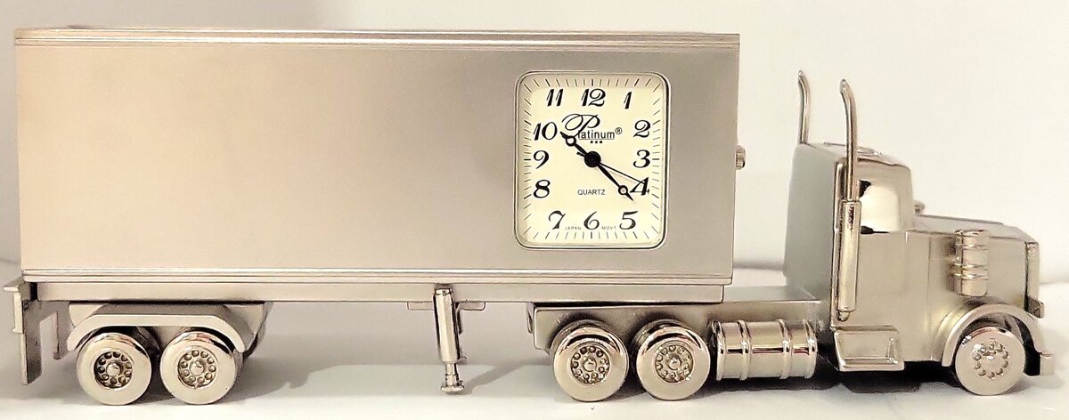 Platinum C375SIL Silver 18 Wheel Truck Clock LN/Box