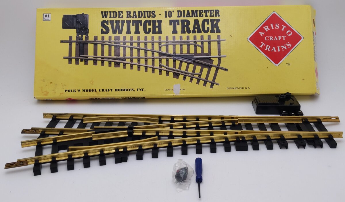 Aristo-Craft 30380 G Brass Left Hand 10' Wide Radius Manual Switch Turnout VG/Box