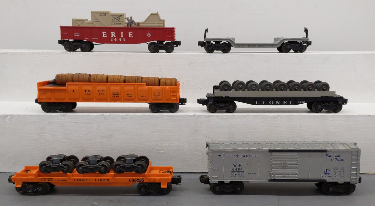 Lionel Vintage O Freight Cars: 6362-55, 356-275, 6561, 6262, 3444, 6464 [6] EX
