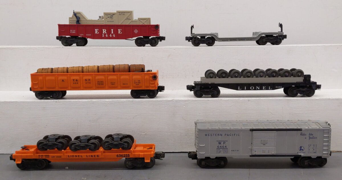 Lionel Vintage O Freight Cars: 6362-55, 356-275, 6561, 6262, 3444, 6464 [6] EX