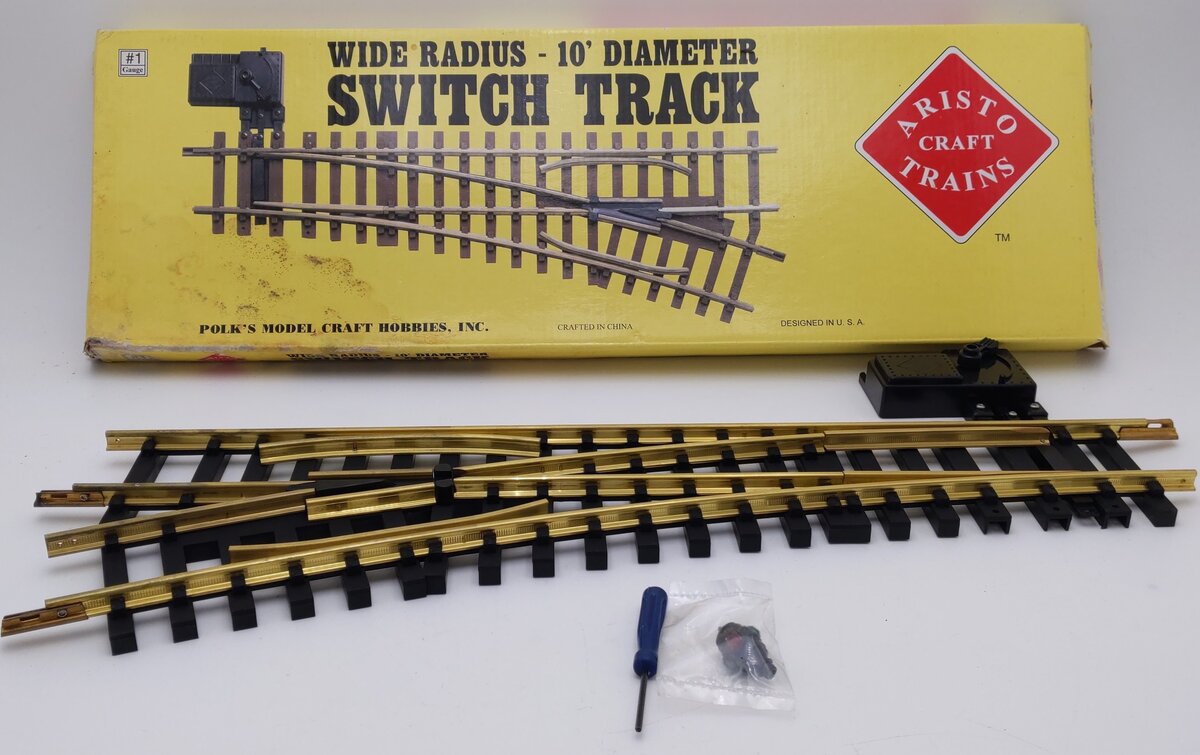 Aristo-Craft 30380 G Brass Left Hand 10' Wide Radius Manual Switch Turnout VG/Box
