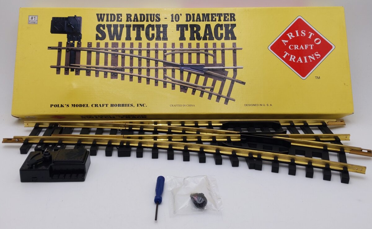Aristo-Craft 30380 G Brass Left Hand 10' Wide Radius Manual Switch Turnout EX/Box