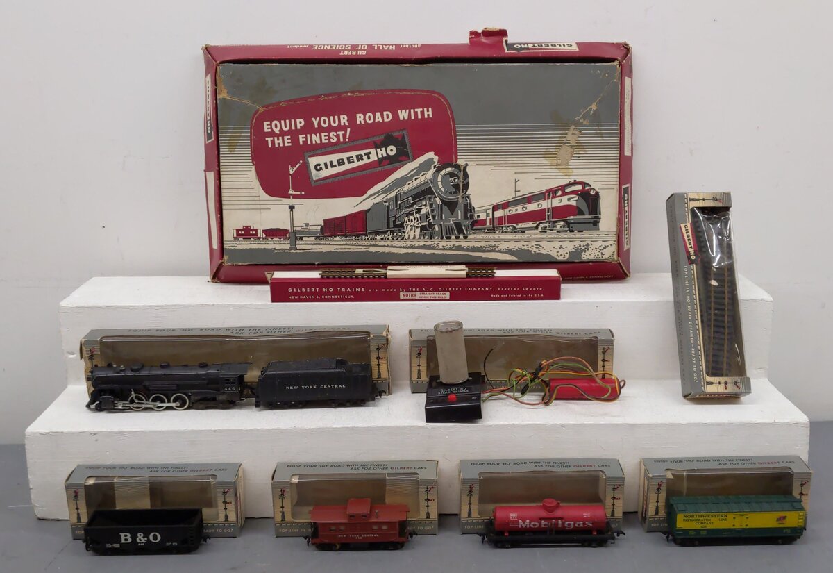 Gilbert 332 HO Vintage Hudson 4-Car Steam Freight Set EX/Box
