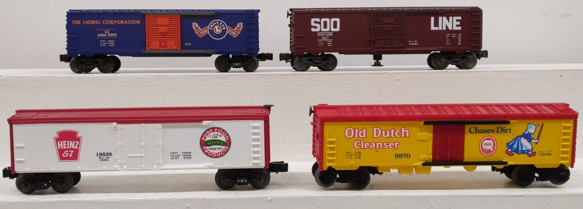 Lionel O Gauge Assorted Freight Cars: 6-19539, 6-29298, 6-9870, 6-9217 [4] EX/Box