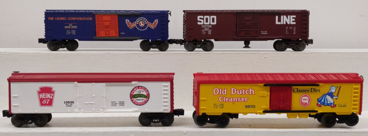 Lionel O Gauge Assorted Freight Cars: 6-19539, 6-29298, 6-9870, 6-9217 [4] EX/Box