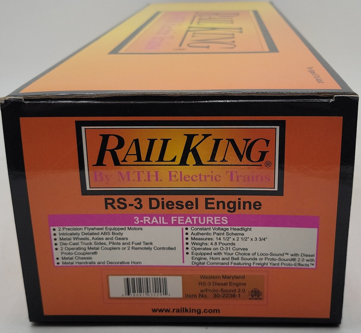 MTH 30-2236-1 Western Maryland RS-3 Diesel Engine w/PS2 #196 EX/Box