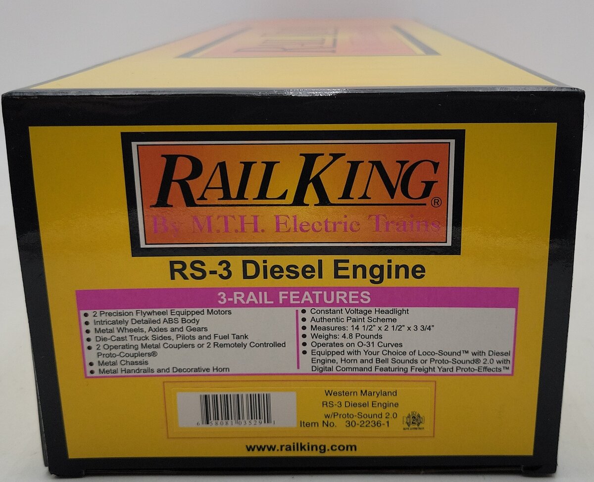 MTH 30-2236-1 Western Maryland RS-3 Diesel Engine w/PS2 #196 EX/Box