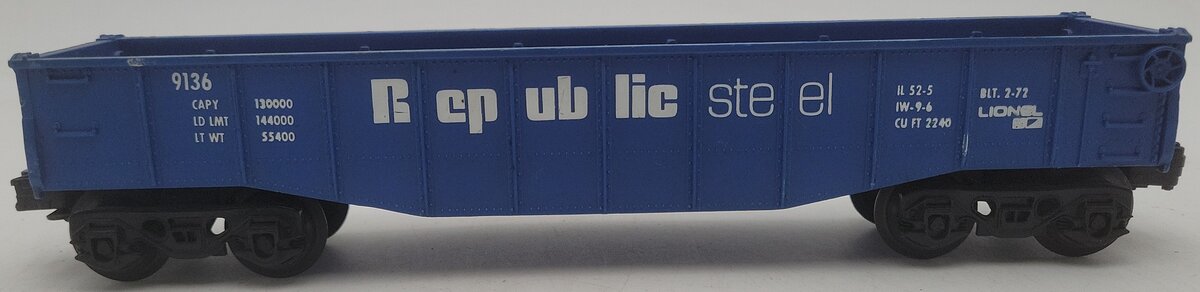 Lionel 6-9136 O Gauge Republic Steel Gondola #9136 EX