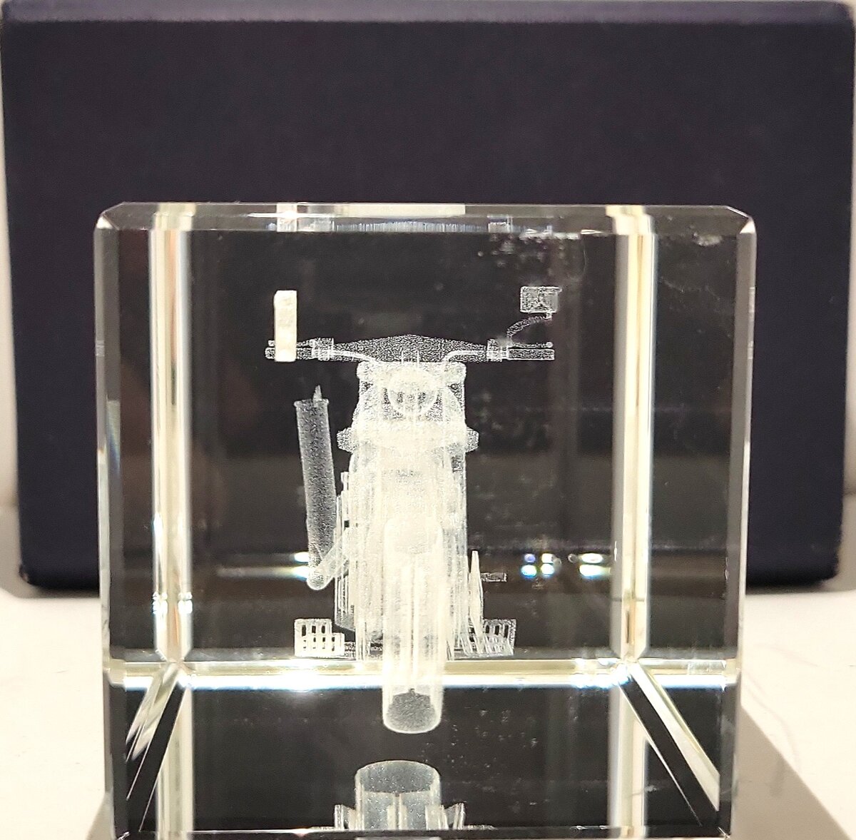 CAT 3D Laser-Etched Glass Motorcycle Paperweight LN/Box