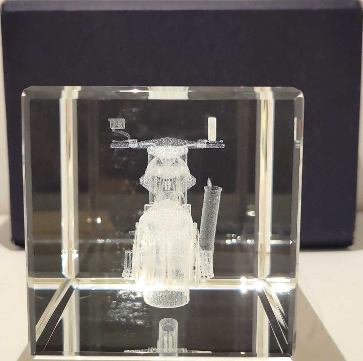 CAT 3D Laser-Etched Glass Motorcycle Paperweight LN/Box