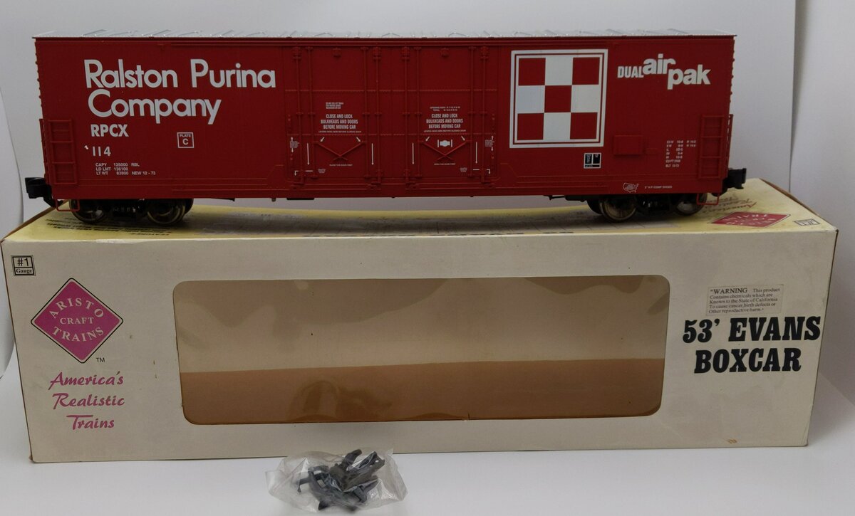 Aristo-Craft 50001 G Scale 53' Evans Double Plug Door Boxcar Ralston-Purina #114 LN/Box