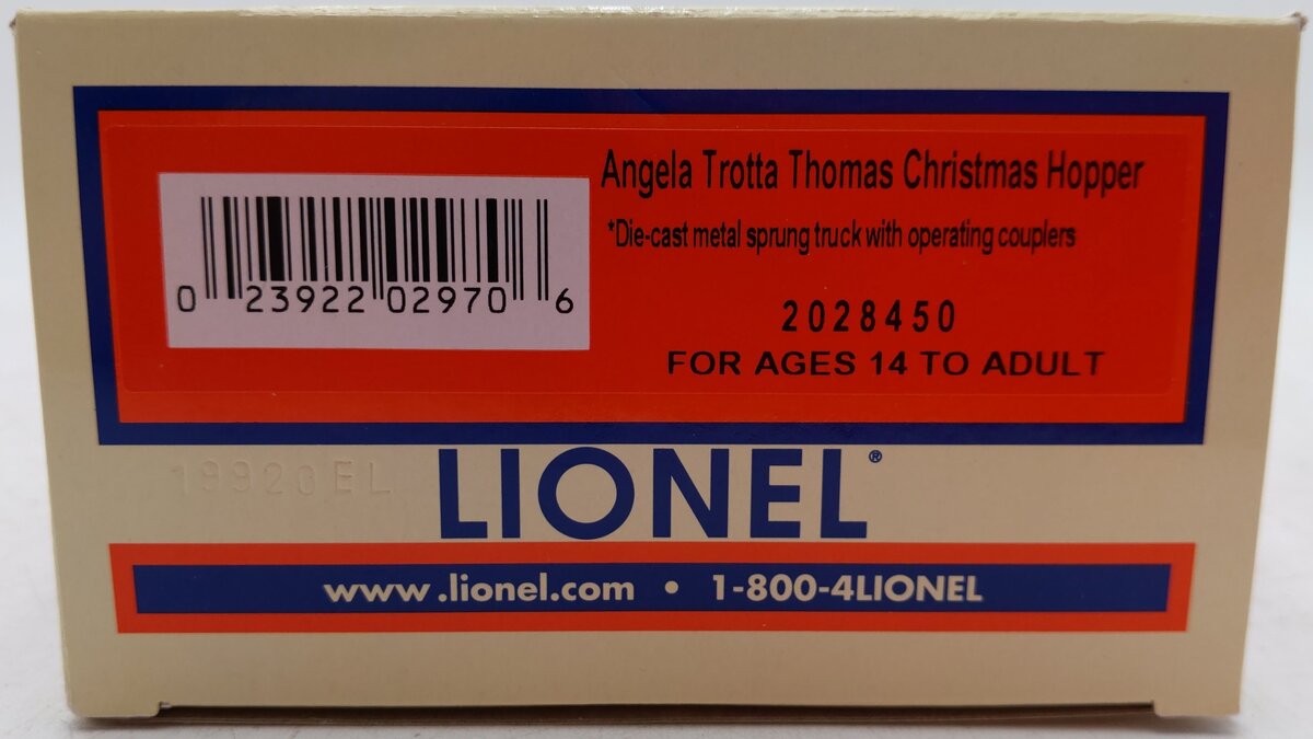 Lionel 2028450 O Gauge Angela Trotta Thomas Christmas Hopper Car EX/Box