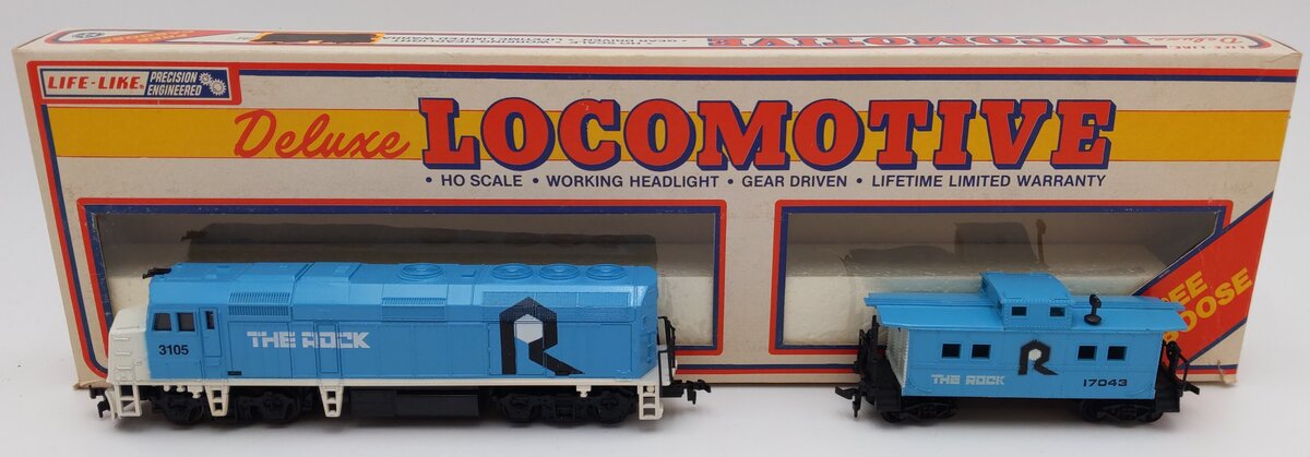 Life Like HO Scale The Rock Deluxe Diesel & Caboose #3105, #17043 (Set of 2) EX/Box