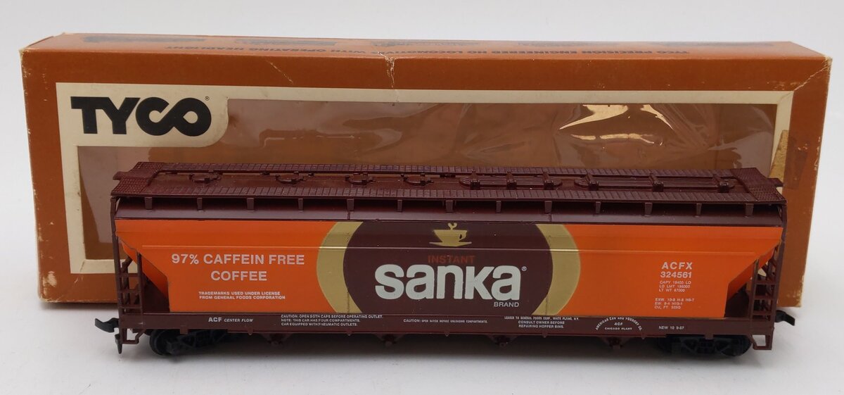 Tyco 358D HO Scale Sanka 55' Center Flow Hopper Car #324561 EX/Box