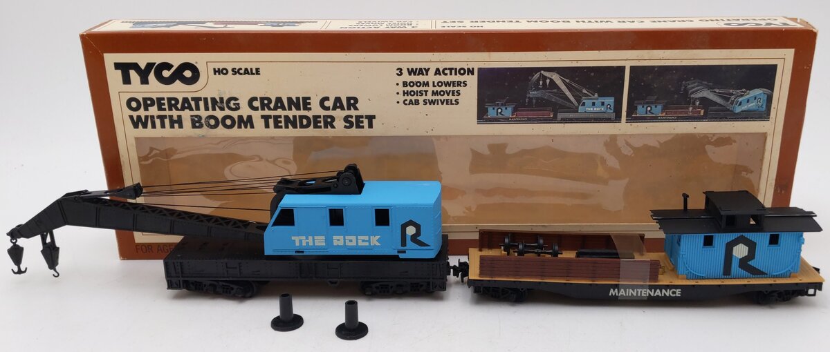 Tyco 865 HO Scale Operating Crane Car w/ Boom Tender Set (Set of 2) EX/Box