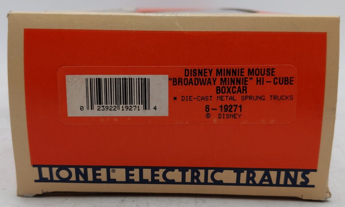 Lionel 6-19271 O Gauge Disney Broadway Minnie Mouse Hi-Cube Boxcar EX/Box