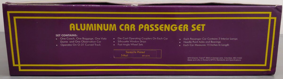 MTH 20-6016 O Gauge Santa Fe 60' Aluminum Passenger Cars (Set of 4) EX/Box
