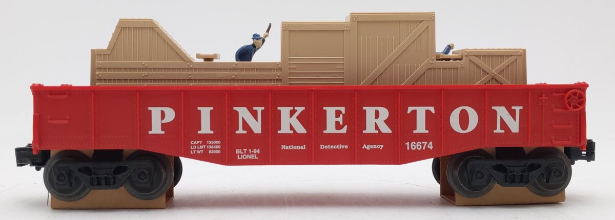Lionel 6-16674 O Gauge Pinkerton Animated Gondola NIB