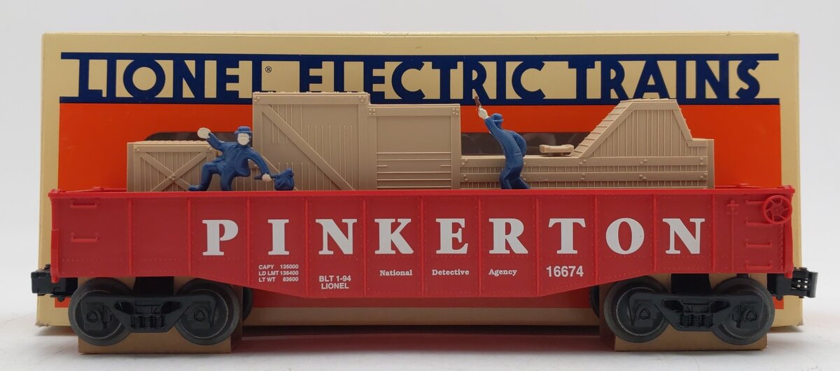Lionel 6-16674 O Gauge Pinkerton Animated Gondola NIB