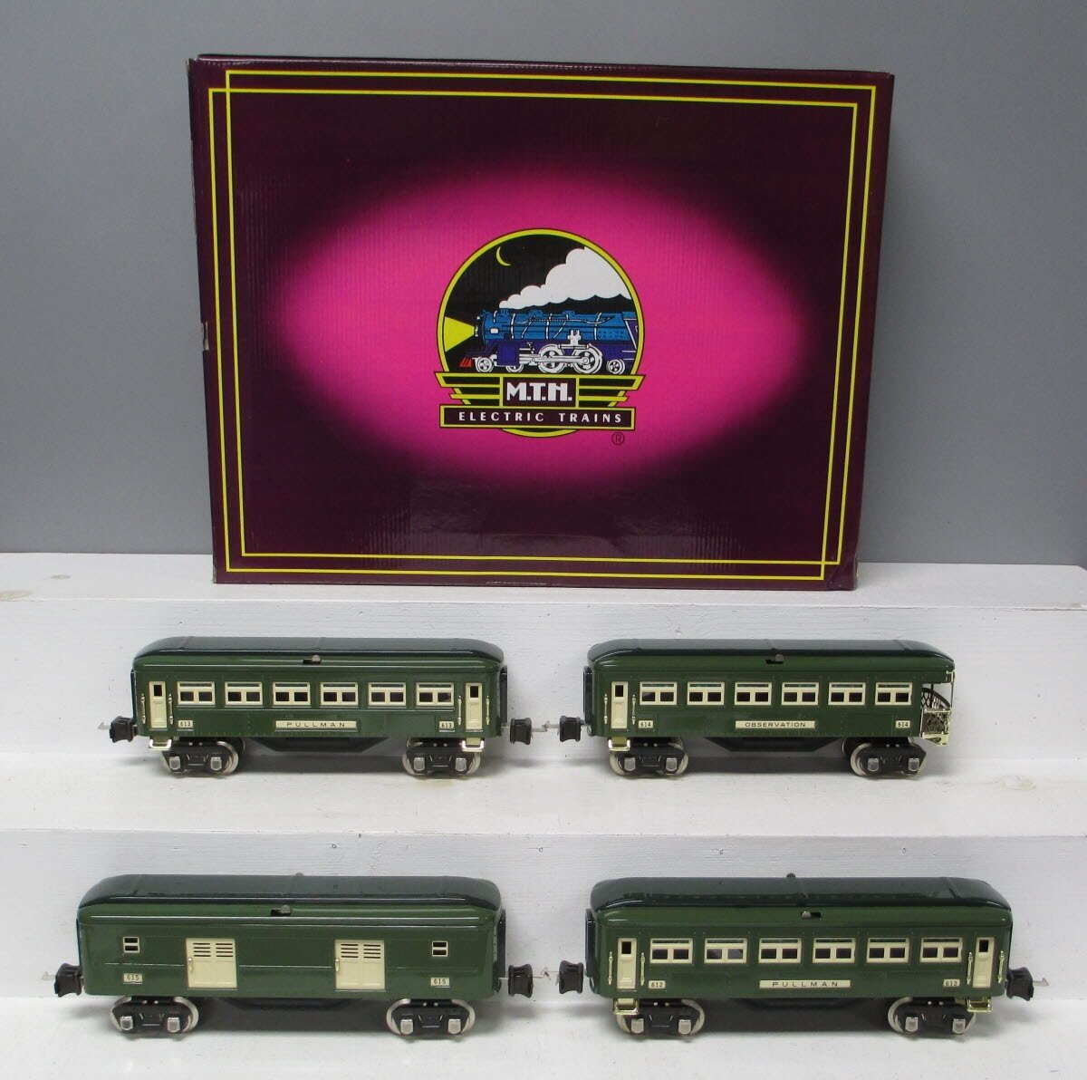 MTH 10-1024 O Gauge Tinplate 600 Series Two-Tone Green Passenger Car Set LN/Box
