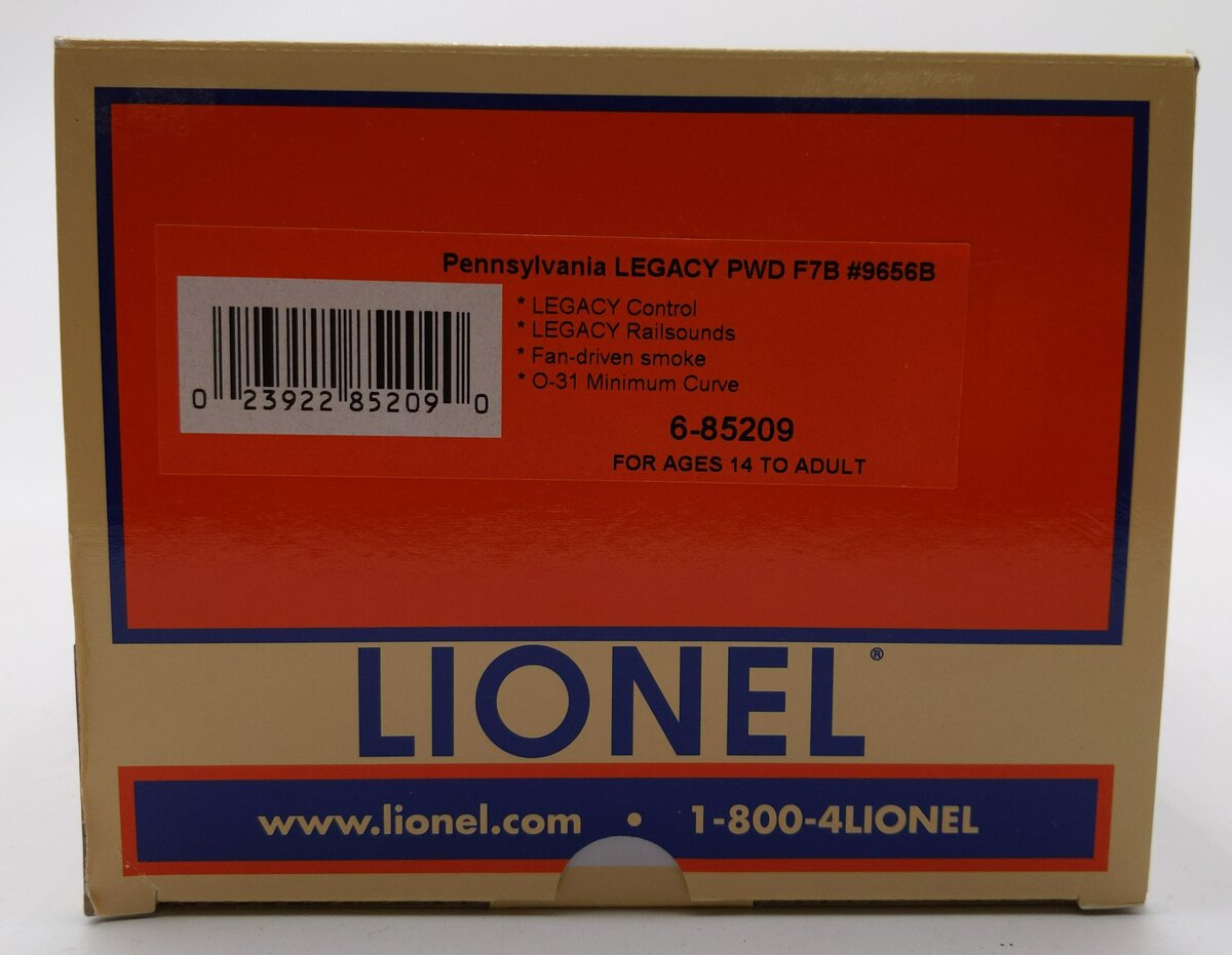 Lionel 6-85209 O Gauge Pennsylvania Legacy F7 B-Unit Diesel Locomotive #9656B LN/Box