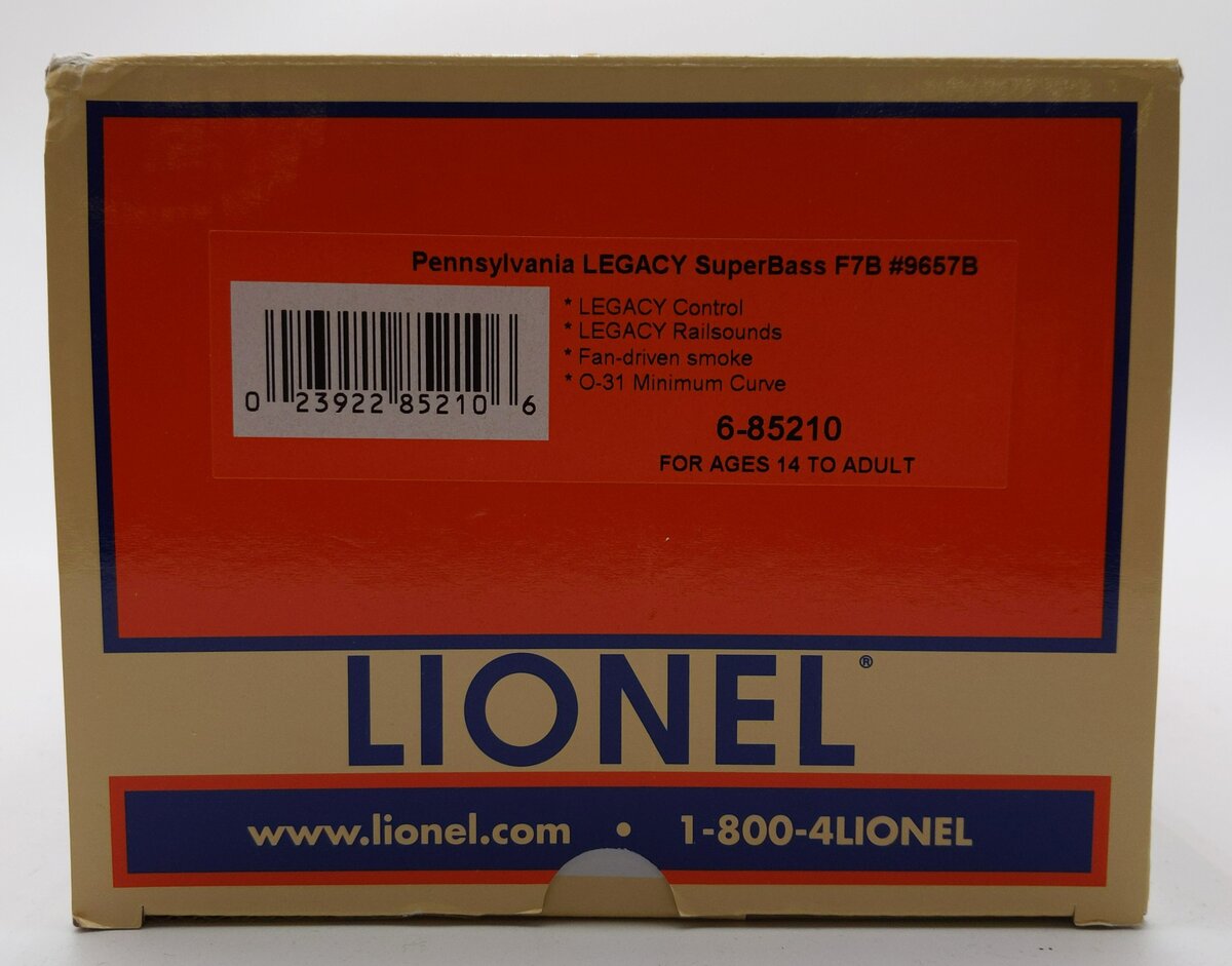 Lionel 6-85210 O Gauge Pennsylvania Legacy F3 B-Unit Diesel Locomotive #9657B EX/Box