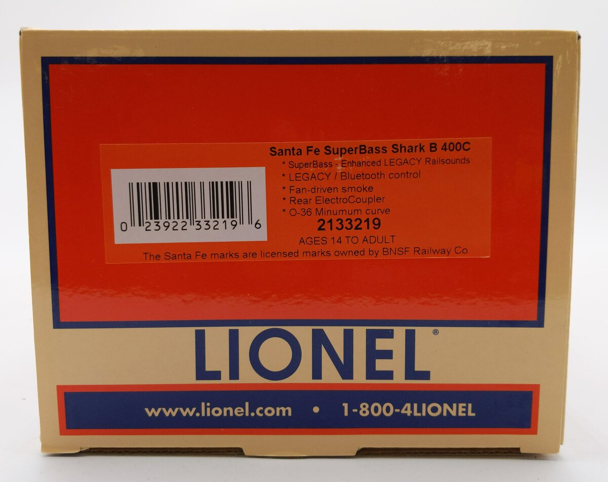 Lionel 2133219 O Gauge Santa Fe Superbass Shark B Locomotive 400-C EX/Box