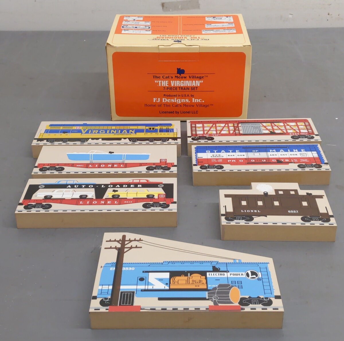 Lionel Cat''s Meow Village "The Virginian" 7 Piece Wooden Block Set LN/Box