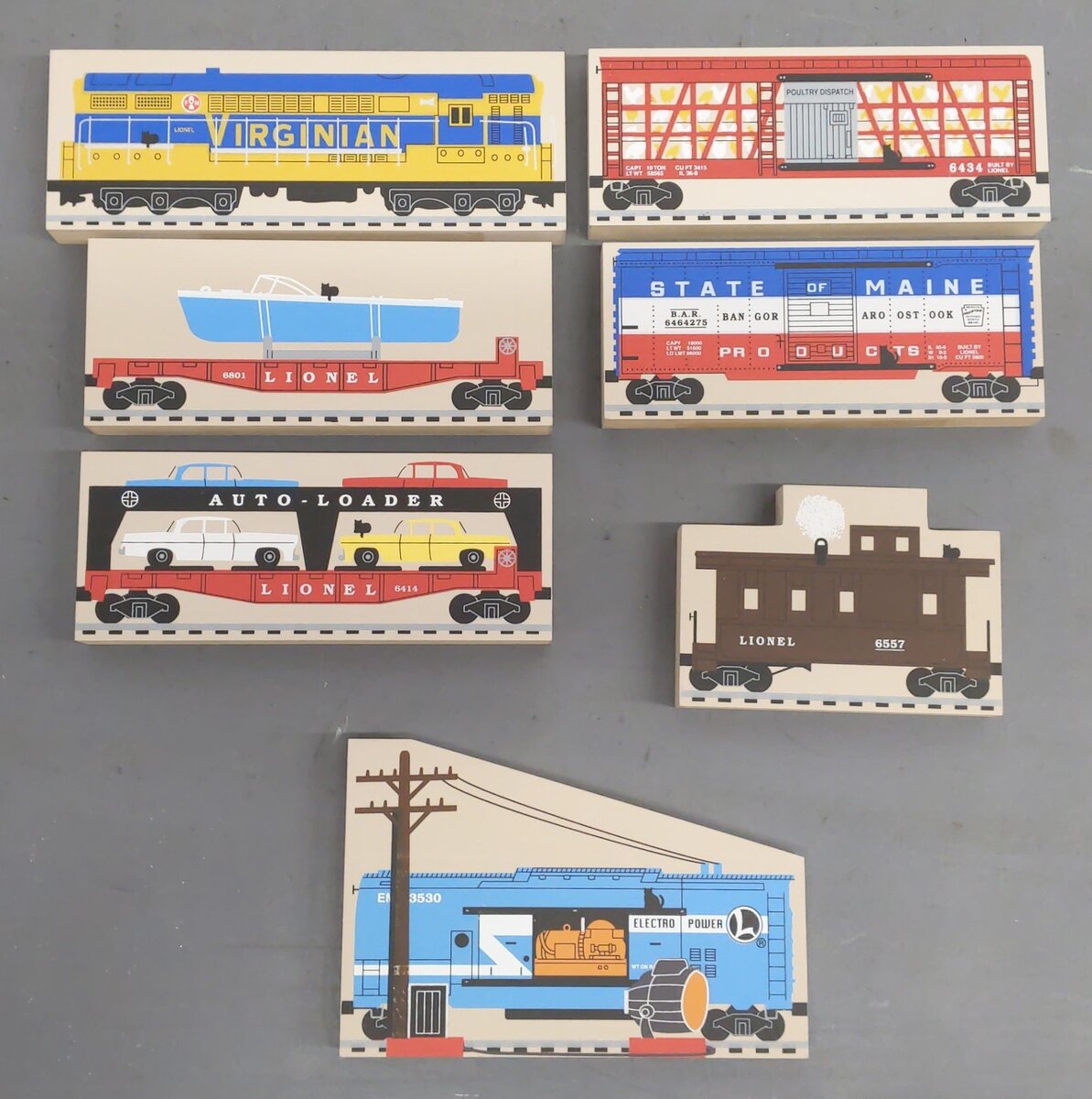 Lionel Cat''s Meow Village "The Virginian" 7 Piece Wooden Block Set LN/Box
