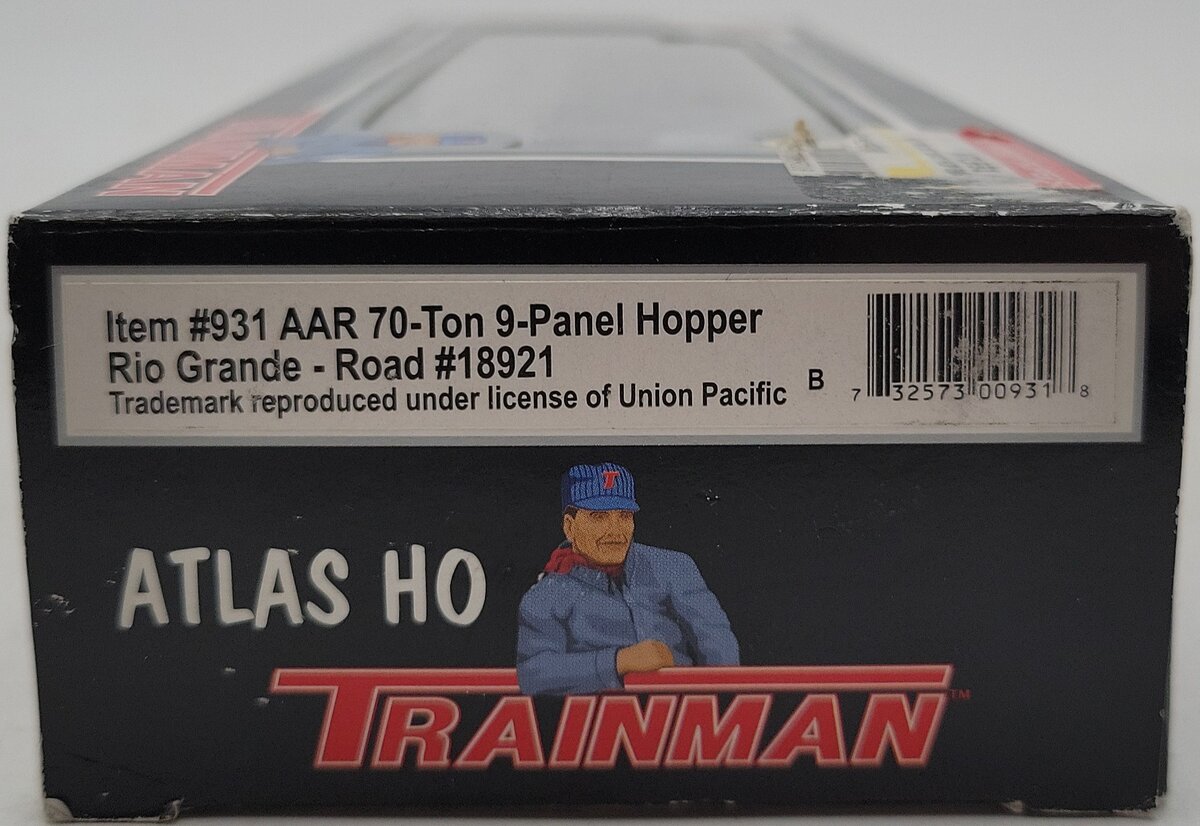 Atlas 931 HO Scale Denver & Rio Grande Western AAR 70-Ton 9 Panel Hopper #18921 NIB