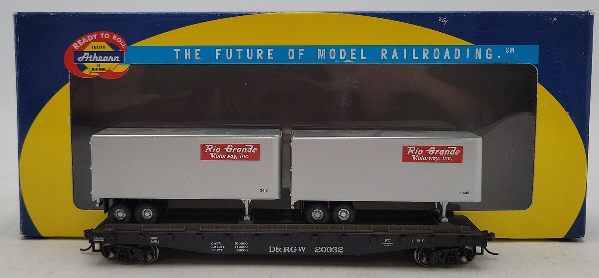 Athearn 92398 HO D&RGW 50' Flat w/Two 25' Trailers #20032 NIB