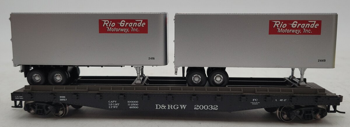 Athearn 92398 HO D&RGW 50' Flat w/Two 25' Trailers #20032 NIB