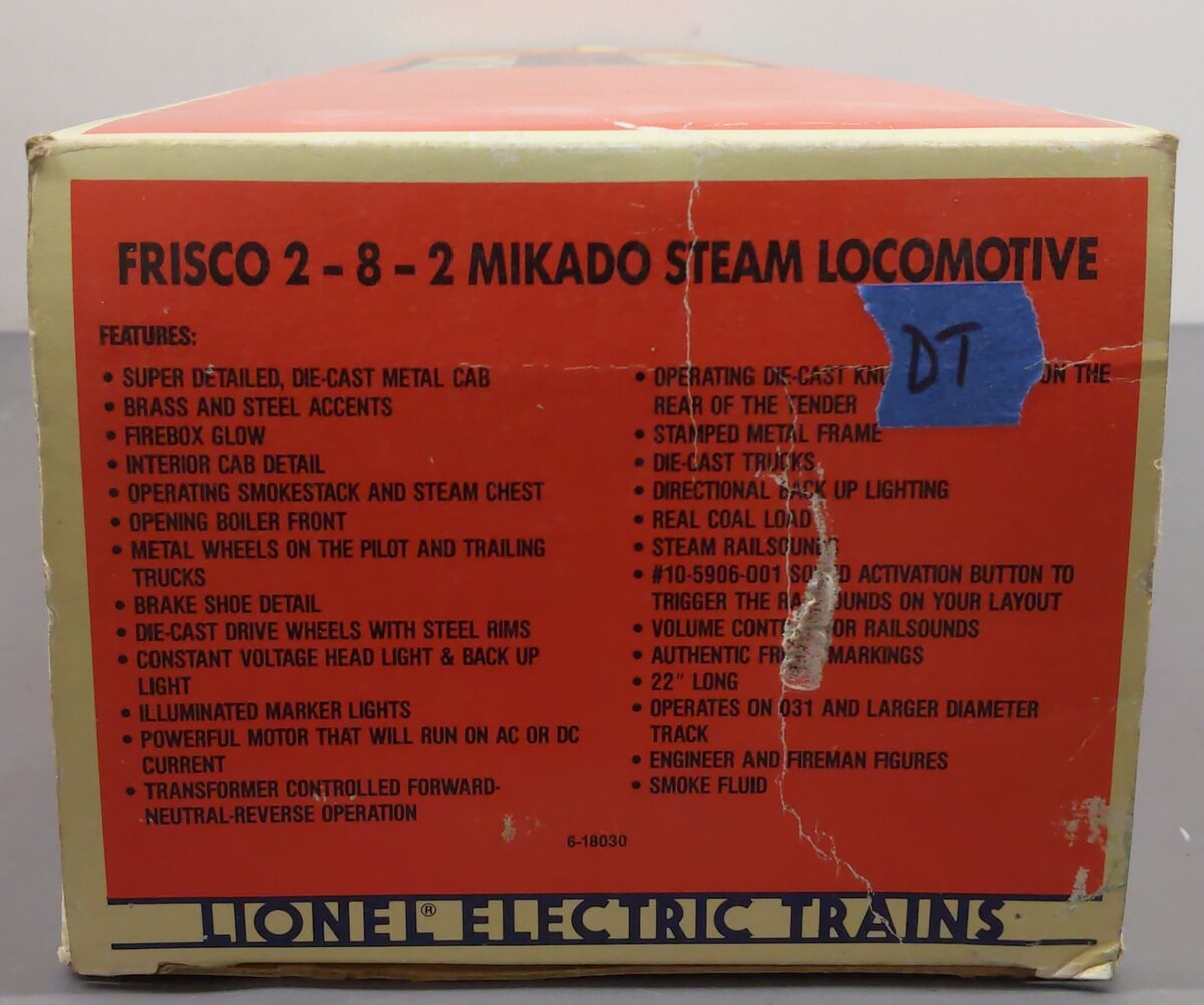 Lionel 6-18030 O Gauge Frisco 2-8-2 Mikado Steam Locomotive & Tender #4100 LN/Box