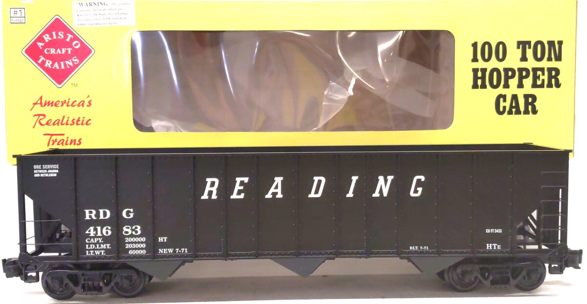 Aristo-Craft 41423 G Scale Reading 3 Bay 100 Ton Coal Hopper #41683 LN/Box