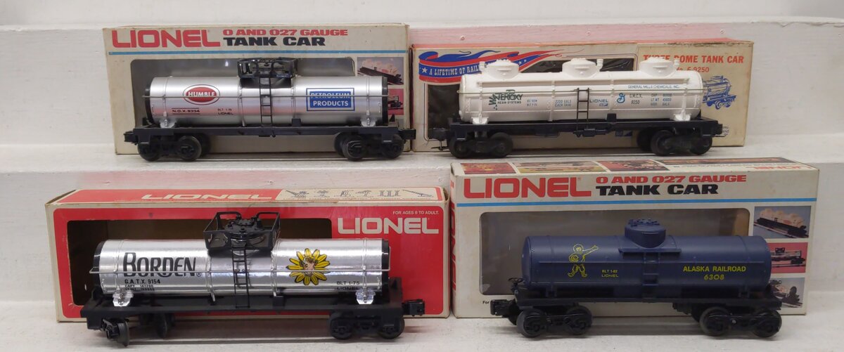 Lionel O Gauge Assorted Freight Cars: #9250, #6308, #9334, #9154 [4] EX/Box