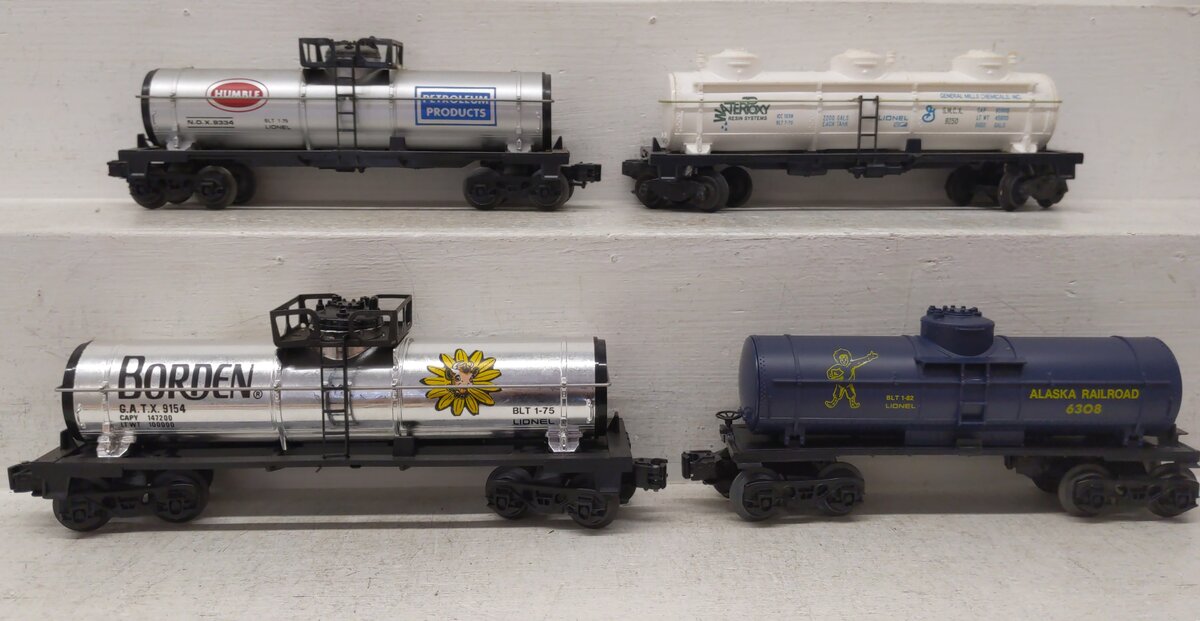 Lionel O Gauge Assorted Freight Cars: #9250, #6308, #9334, #9154 [4] EX/Box