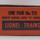 Lionel Vintage Super O Manual & Remote Track Switches: 142, 112 [2] VG/Box