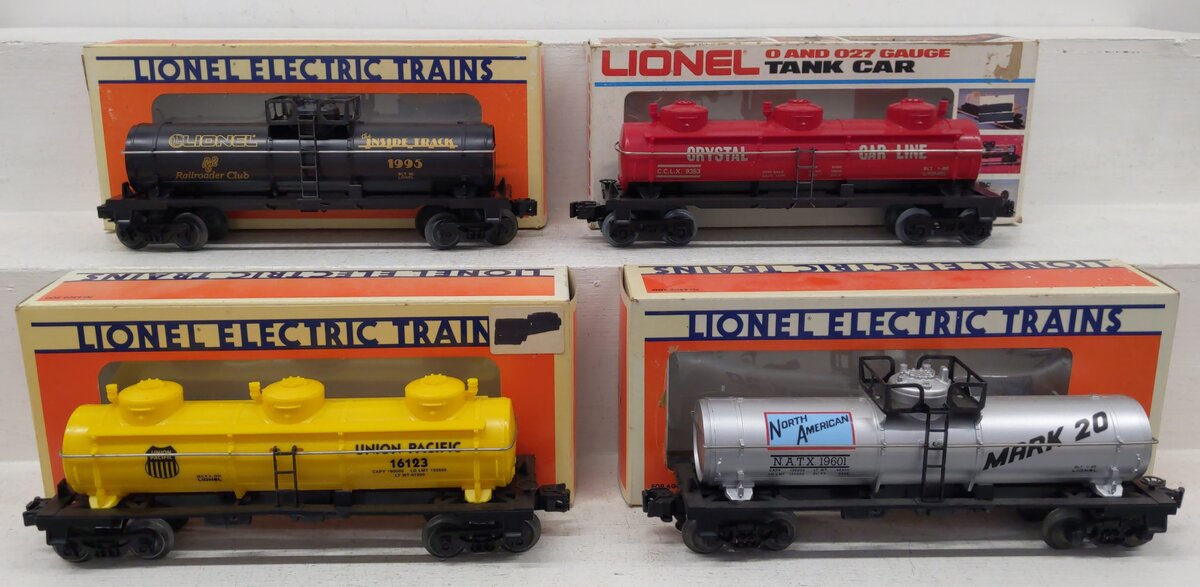 Lionel O Gauge Assortment Freight- Tank Cars #19601, #9353, #16123, #19935 [4] EX/Box