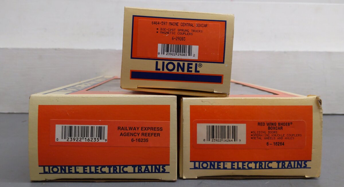 Lionel O Gauge Assortment Freight Cars- #16235, #16264, #29203 [3] EX/Box