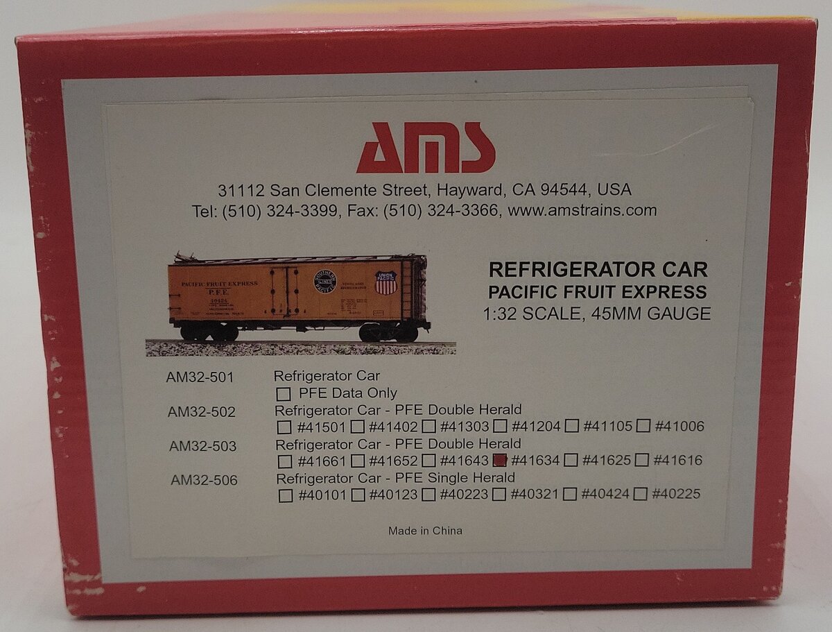 AMS G Scale Pacific Fruit Express Reefer Car #41634 - Metal Wheels LN/Box