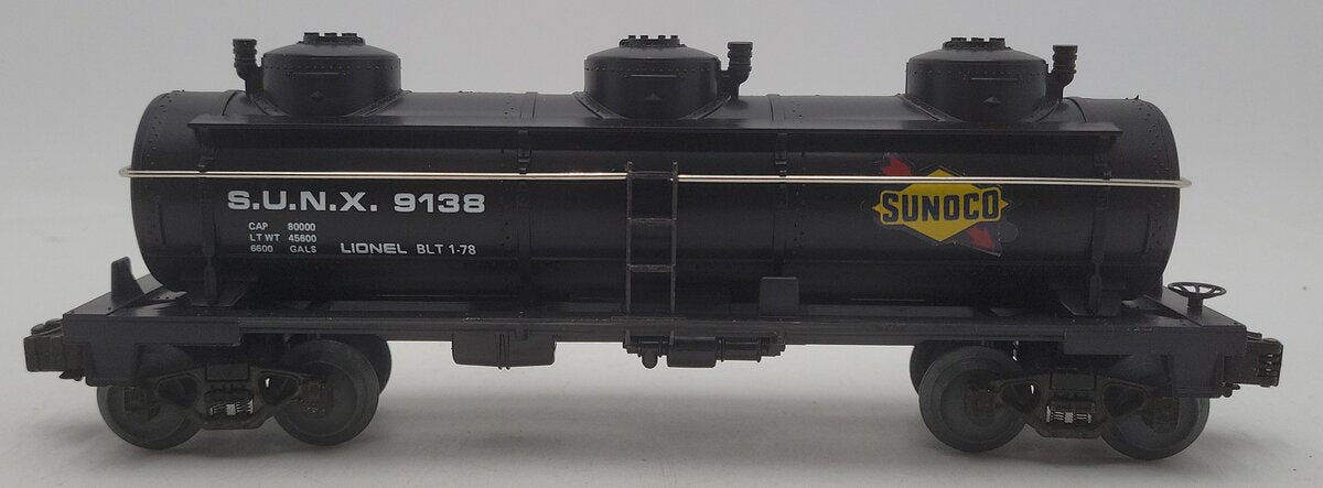 Lionel 6-9138 O Gauge Sunoco Triple Dome Black Tank Car VG