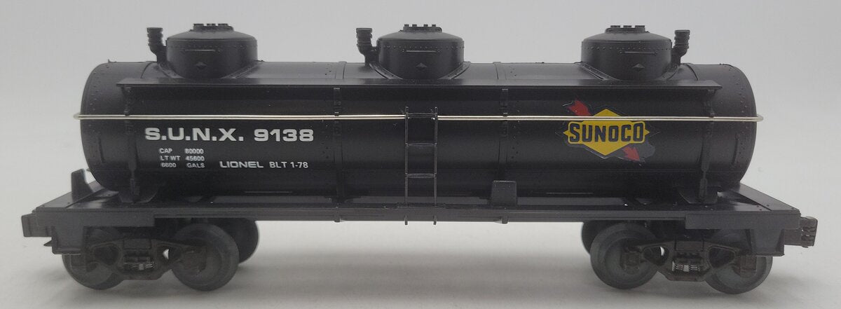 Lionel 6-9138 O Gauge Sunoco Triple Dome Black Tank Car VG