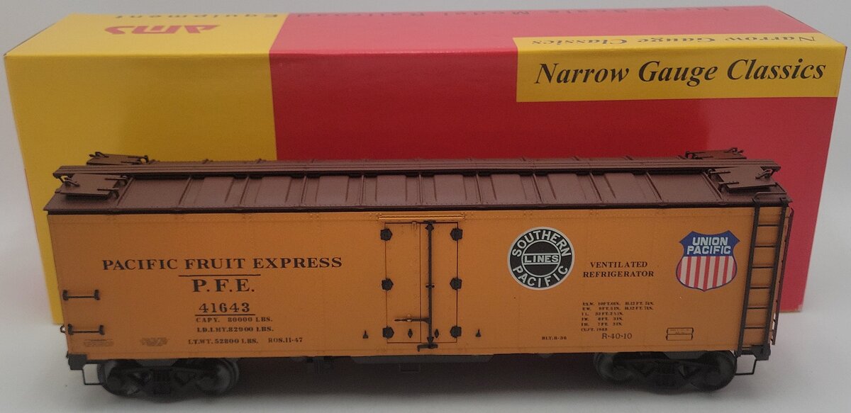 AMS AM32-503 G Scale Narrow Gauge PFE Doubel Herald Refrigerator Car #41643 EX/Box
