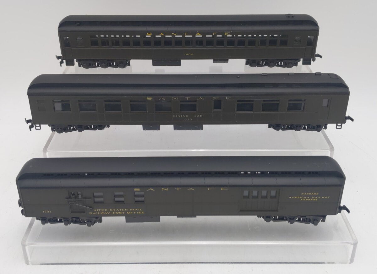 AHM HO Scale Assorted Santa Fe Passenger Cars #1418/1307/1464 [3] EX