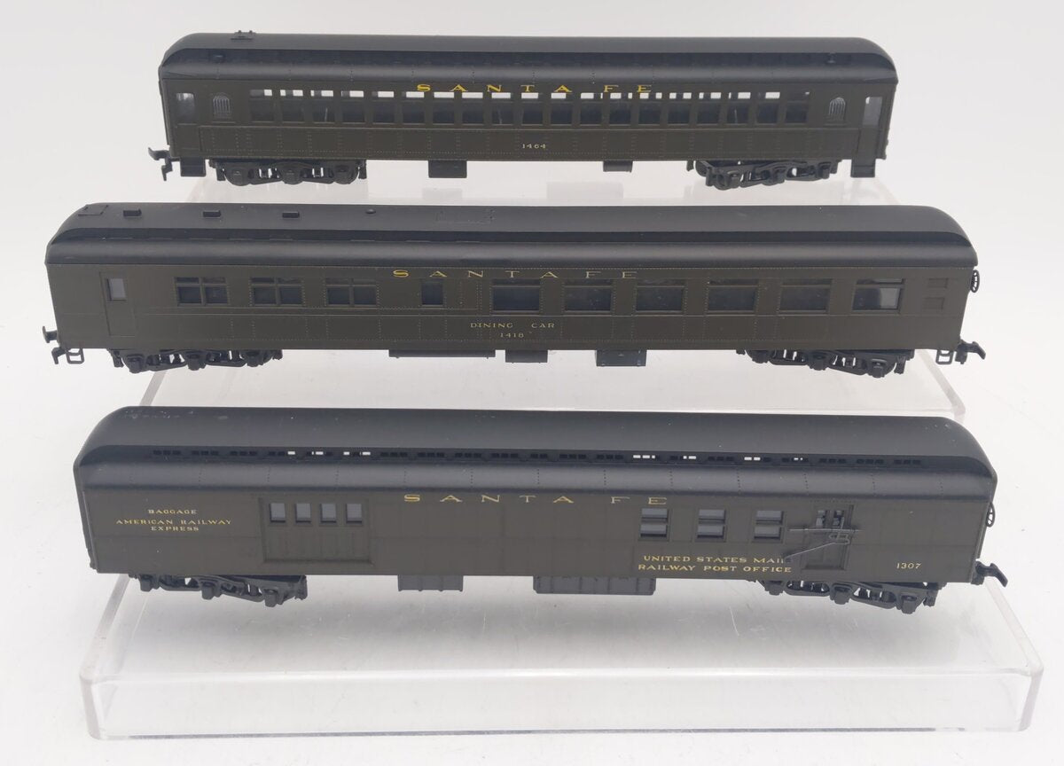 AHM HO Scale Assorted Santa Fe Passenger Cars #1418/1307/1464 [3] EX