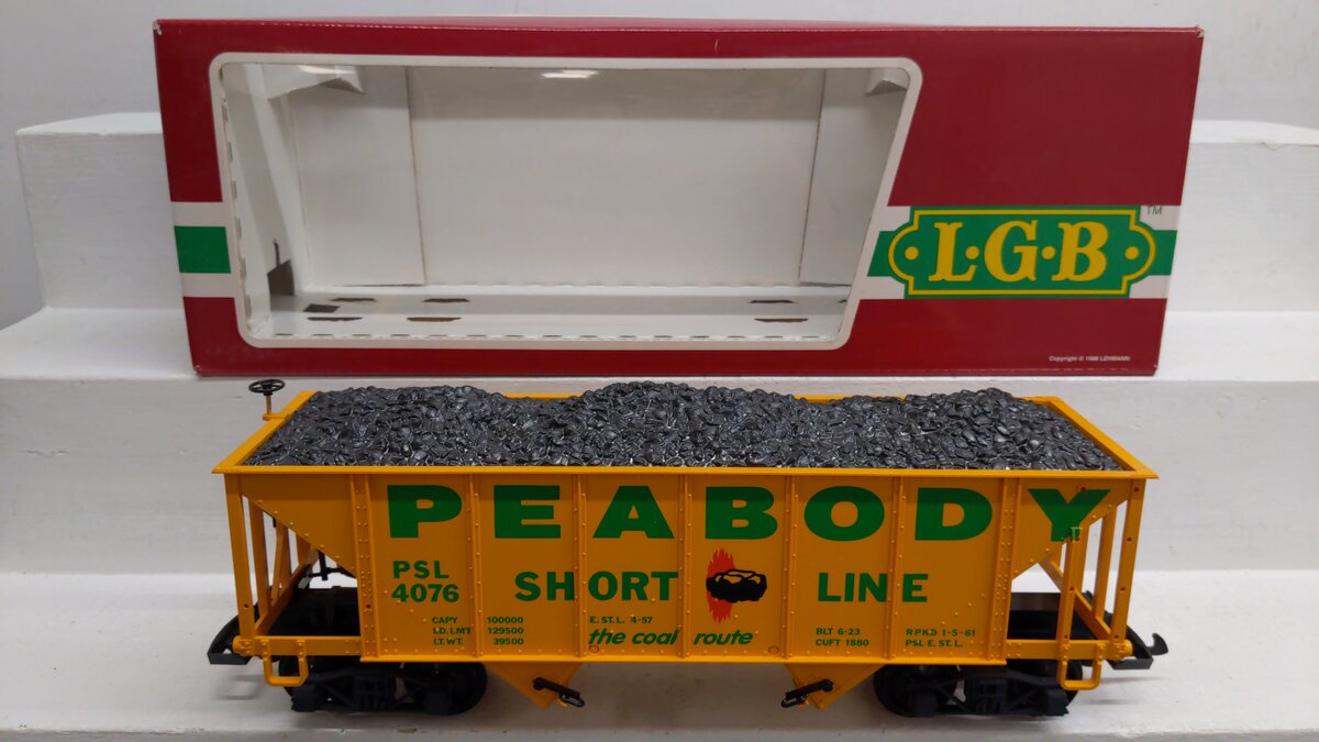 LGB 4076-X01 G Scale Peabody 2-Bay Hopper Car w/Coal Load EX/Box