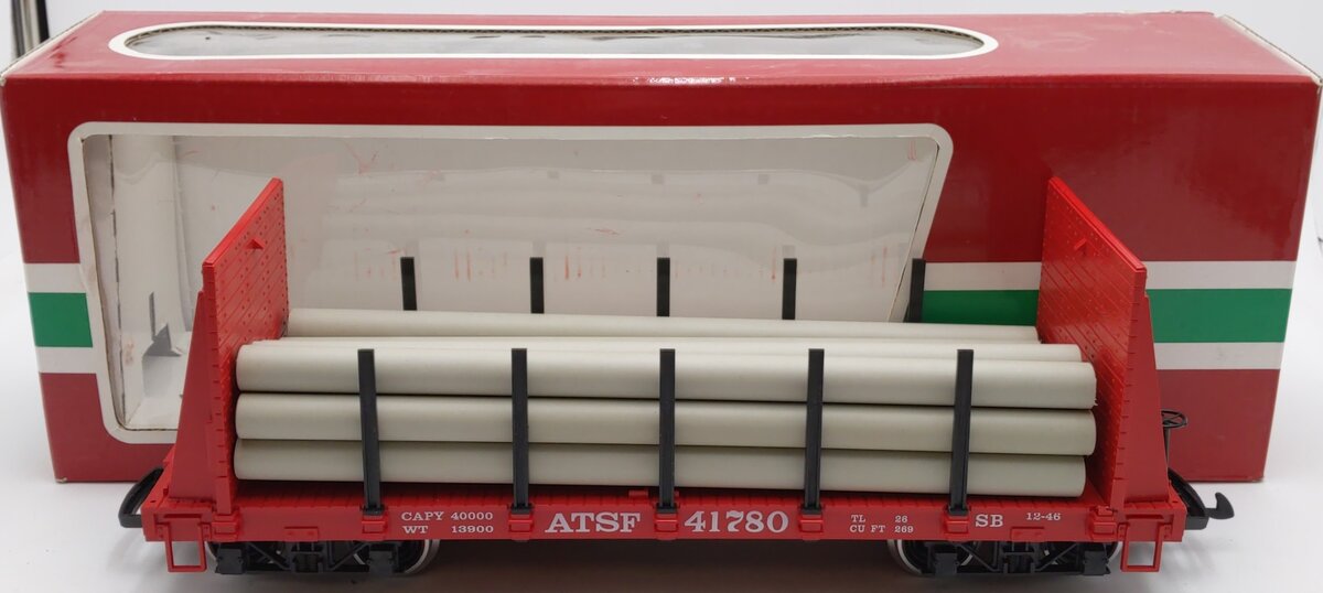 LGB 41780 ATSF Flat Car with Pipe Load (Metal Wheels) VG/Box
